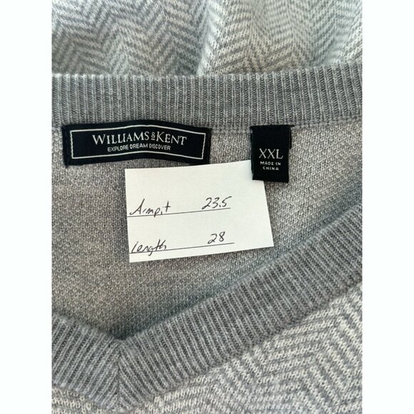 Williams & Kent Mens Sweater Size XXL Gray Merino Wool V-Neck Urban Minimalist - Picture 2 of 10